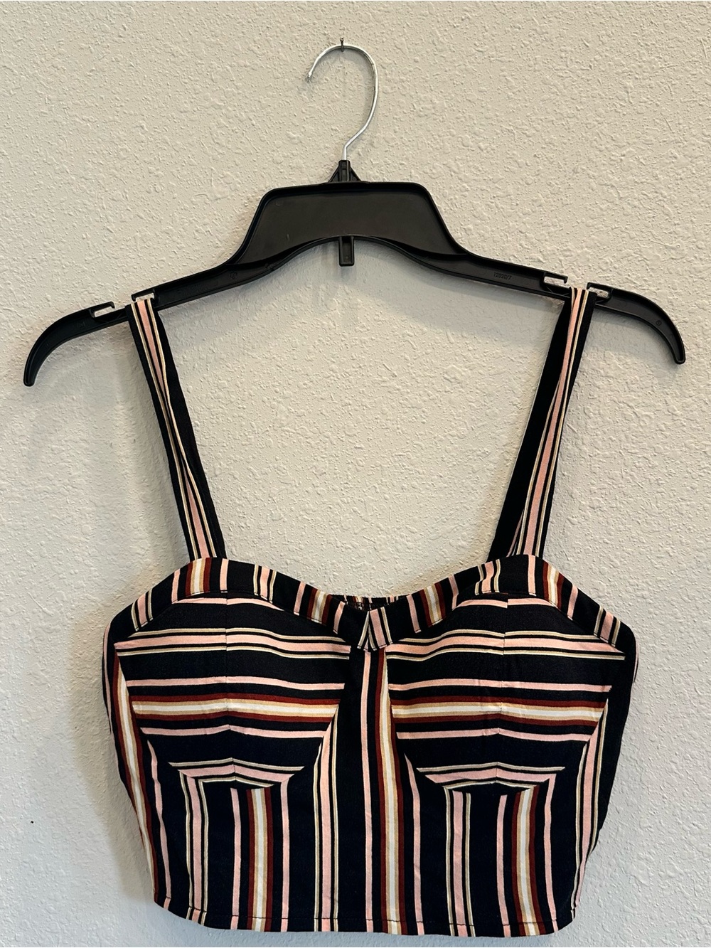 Live to be Spoiled | Striped Black Pink Cream Cropped Bustier | Boho Retro Y2K